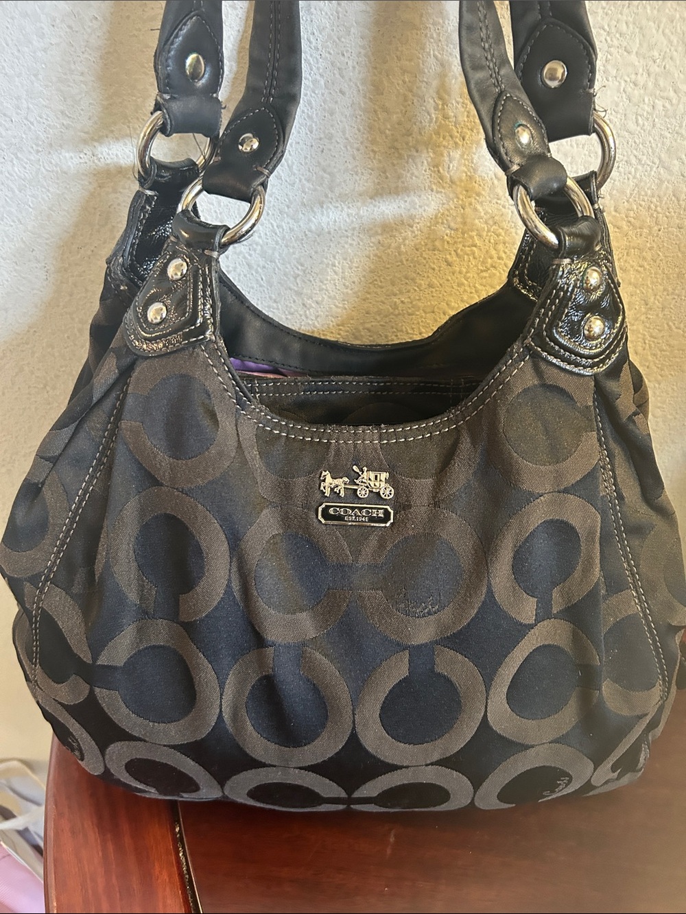 Coach Black Signature Circle Shoulder Tote - Picture 9 of 9